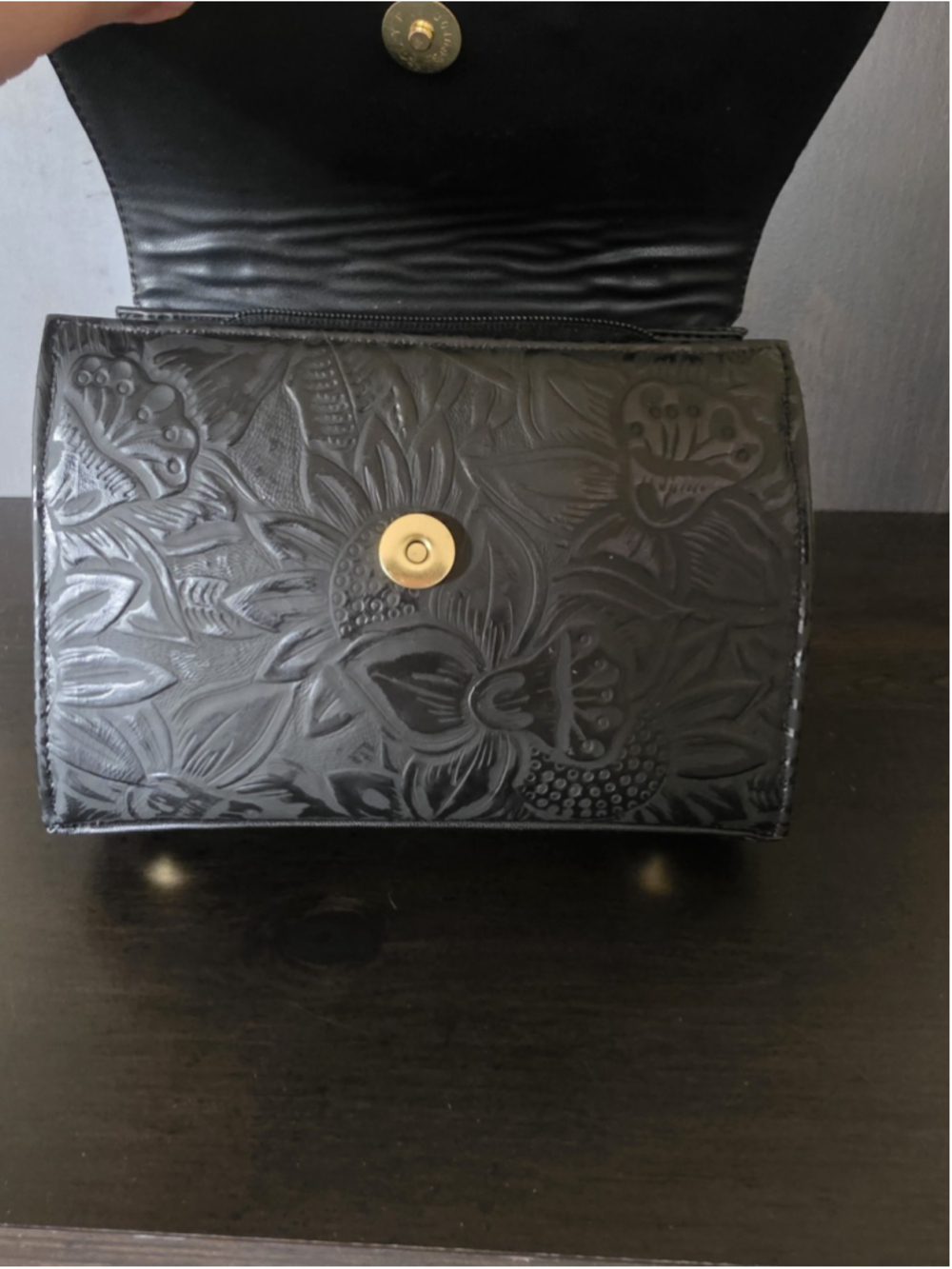 Black Sunflower Embossed Tooled Artisan Leather Crossbody Bag Purse Bolsa Piel - Picture 9 of 16